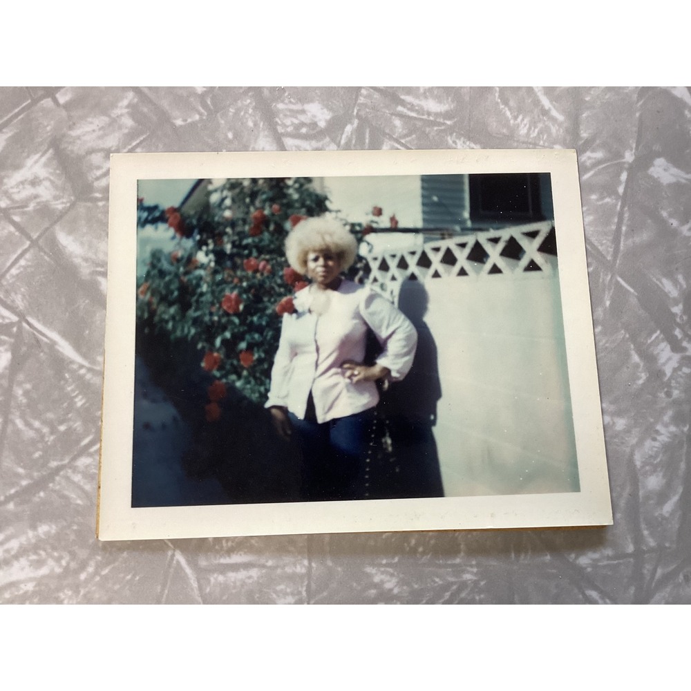 Vintage 1974 Polaroid Land Photograph Fine Beverly Afro Fashion Rose Bush 8-5-74